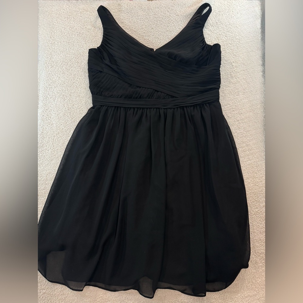 Black Chiffon Pleated Dress V Neck Fit Flare Wedding Guest